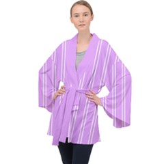 Nice Stripes - Lavender Purple Long Sleeve Velvet Kimono  by FashionBoulevard