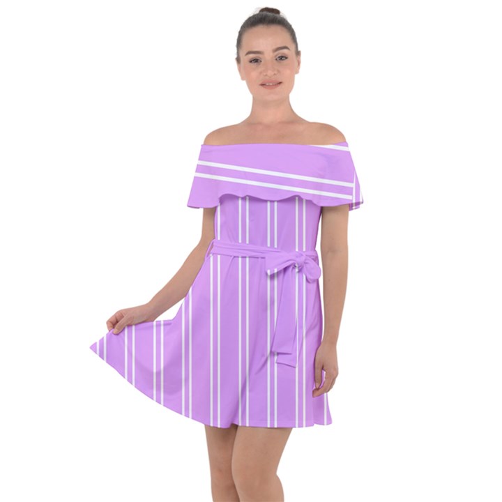 Nice Stripes - Lavender Purple Off Shoulder Velour Dress