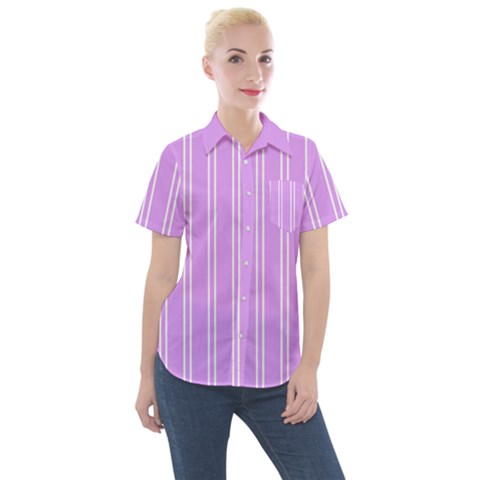 Nice Stripes - Lavender Purple Women s Short Sleeve Pocket Shirt by FashionBoulevard