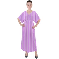 Nice Stripes - Lavender Purple V-Neck Boho Style Maxi Dress