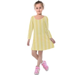 Nice Stripes - Mellow Yellow Kids  Long Sleeve Velvet Dress by FashionBoulevard