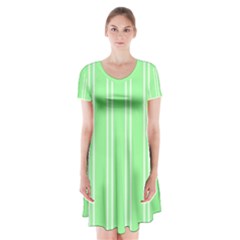 Nice Stripes - Mint Green Short Sleeve V-neck Flare Dress