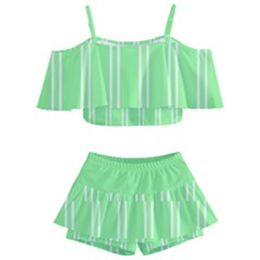 Nice Stripes - Mint Green Kids  Off Shoulder Skirt Bikini