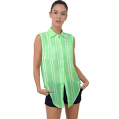 Nice Stripes - Mint Green Sleeveless Chiffon Button Shirt