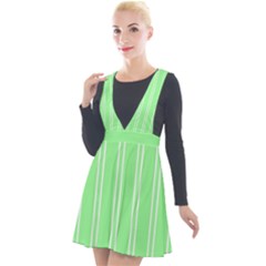 Nice Stripes - Mint Green Plunge Pinafore Velour Dress by FashionBoulevard