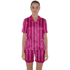 Nice Stripes - Peacock Pink Satin Short Sleeve Pyjamas Set by FashionBoulevard