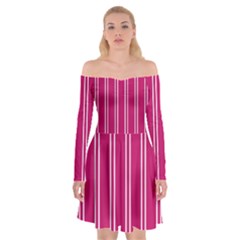 Nice Stripes - Peacock Pink Off Shoulder Skater Dress by FashionBoulevard