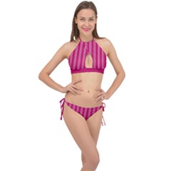 Nice Stripes - Peacock Pink Cross Front Halter Bikini Set by FashionBoulevard