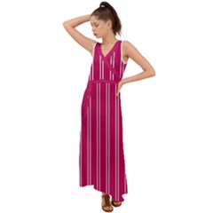 Nice Stripes - Peacock Pink V-neck Chiffon Maxi Dress by FashionBoulevard
