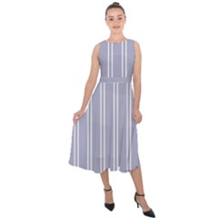 Nice Stripes - Silver Grey Midi Tie-back Chiffon Dress by FashionBoulevard