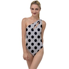 Polka Dots - Black On Abalone Grey To One Side Swimsuit by FashionBoulevard