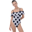 Polka Dots - Black On Abalone Grey Frill Detail One Piece Swimsuit View1