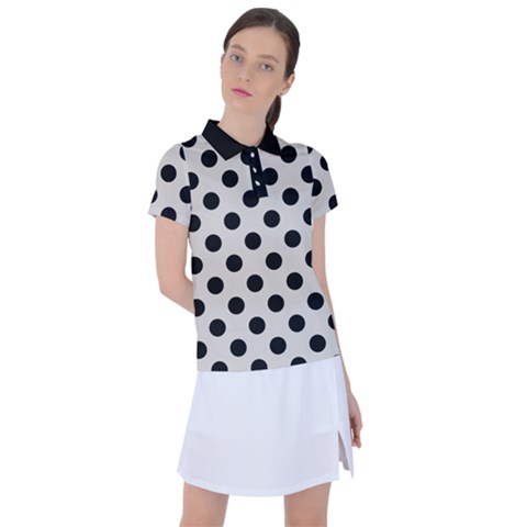 Polka Dots - Black On Abalone Grey Women s Polo Tee by FashionBoulevard