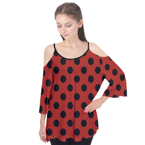 Polka Dots - Black On Apple Red Flutter Tees by FashionBoulevard