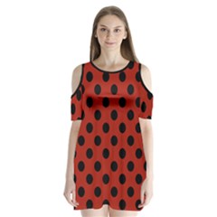 Polka Dots - Black On Apple Red Shoulder Cutout Velvet One Piece by FashionBoulevard