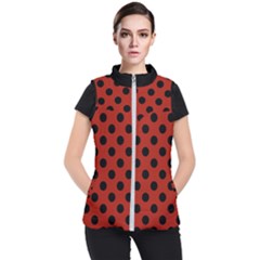 Polka Dots - Black On Apple Red Women s Puffer Vest by FashionBoulevard