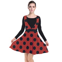 Polka Dots - Black On Apple Red Plunge Pinafore Dress by FashionBoulevard