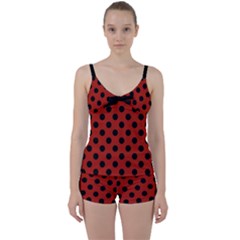 Polka Dots - Black On Apple Red Tie Front Two Piece Tankini by FashionBoulevard