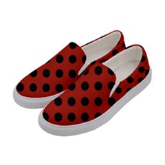 Polka Dots - Black On Apple Red Women s Canvas Slip Ons by FashionBoulevard