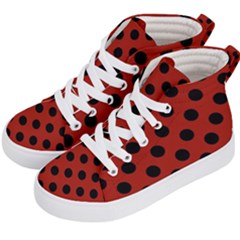 Polka Dots - Black On Apple Red Kids  Hi-top Skate Sneakers