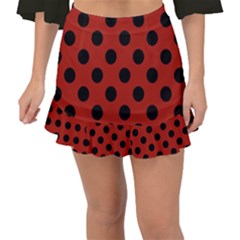 Polka Dots - Black On Apple Red Fishtail Mini Chiffon Skirt by FashionBoulevard