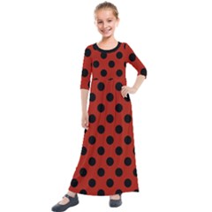 Polka Dots - Black On Apple Red Kids  Quarter Sleeve Maxi Dress by FashionBoulevard