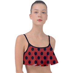 Polka Dots - Black On Apple Red Frill Bikini Top