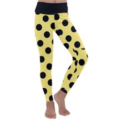 Polka Dots - Black On Blonde Yellow Kids  Lightweight Velour Classic Yoga Leggings