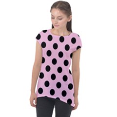 Polka Dots - Black On Blush Pink Cap Sleeve High Low Top by FashionBoulevard