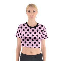 Polka Dots - Black On Blush Pink Cotton Crop Top by FashionBoulevard