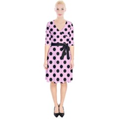 Polka Dots - Black On Blush Pink Wrap Up Cocktail Dress by FashionBoulevard