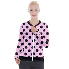 Polka Dots - Black On Blush Pink Casual Zip Up Jacket by FashionBoulevard