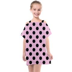 Polka Dots - Black On Blush Pink Kids  One Piece Chiffon Dress by FashionBoulevard