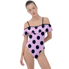 Polka Dots - Black On Blush Pink Frill Detail One Piece Swimsuit