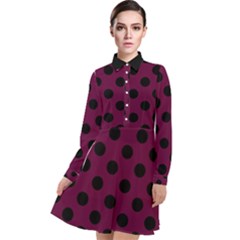 Polka Dots - Black On Boysenberry Purple Long Sleeve Chiffon Shirt Dress by FashionBoulevard