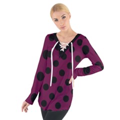 Polka Dots - Black On Boysenberry Purple Tie Up Tee by FashionBoulevard