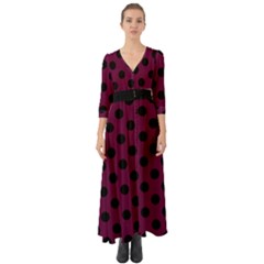 Polka Dots - Black On Boysenberry Purple Button Up Boho Maxi Dress by FashionBoulevard