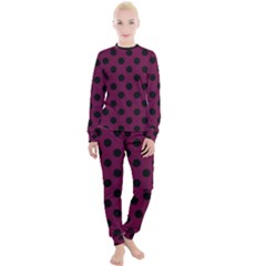 Polka Dots - Black On Boysenberry Purple Women s Lounge Set by FashionBoulevard