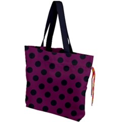 Polka Dots - Black On Boysenberry Purple Drawstring Tote Bag by FashionBoulevard