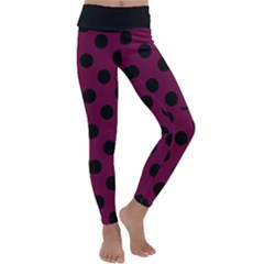 Polka Dots - Black On Boysenberry Purple Kids  Lightweight Velour Classic Yoga Leggings by FashionBoulevard