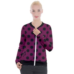 Polka Dots - Black On Boysenberry Purple Casual Zip Up Jacket by FashionBoulevard