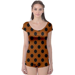 Polka Dots - Black On Burnt Orange Boyleg Leotard  by FashionBoulevard