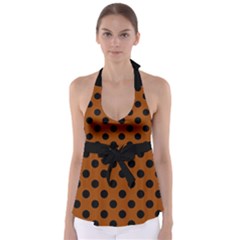 Polka Dots - Black On Burnt Orange Babydoll Tankini Top by FashionBoulevard