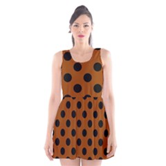 Polka Dots - Black On Burnt Orange Scoop Neck Skater Dress by FashionBoulevard