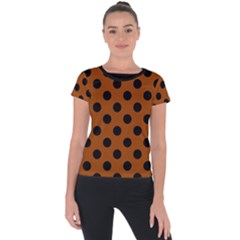 Polka Dots - Black On Burnt Orange Short Sleeve Sports Top  by FashionBoulevard