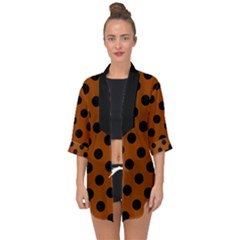 Polka Dots - Black On Burnt Orange Open Front Chiffon Kimono by FashionBoulevard