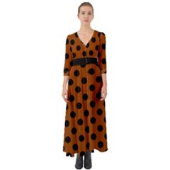 Polka Dots - Black On Burnt Orange Button Up Boho Maxi Dress by FashionBoulevard