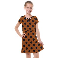 Polka Dots - Black On Burnt Orange Kids  Cross Web Dress by FashionBoulevard