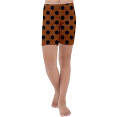 Polka Dots - Black On Burnt Orange Kids  Lightweight Velour Capri Yoga Leggings by FashionBoulevard