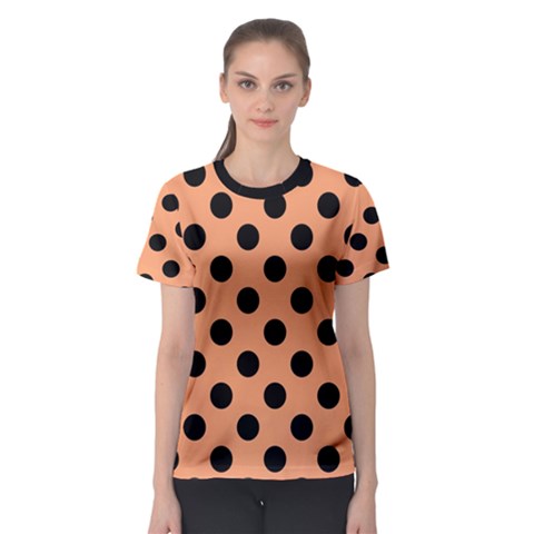 Polka Dots - Black On Cantaloupe Orange Women s Sport Mesh Tee by FashionBoulevard